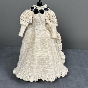 Homemade Crocheted 11" Doll Barbie Wedding Dress Ivory Cream As Is Vintage